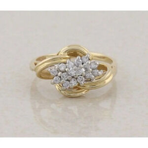 14k Yellow Gold .16 carat Diamond Cluster Ribbon Ring 5 1/4
